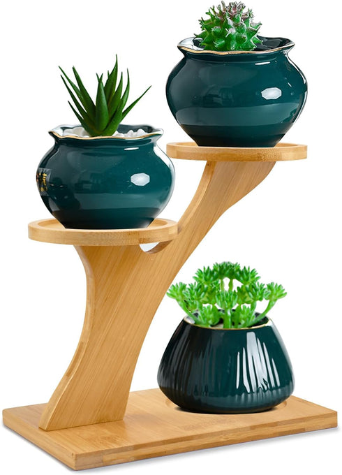 XXXFLOWER Bamboo Plant Stand ,3 Tiers Indoor Succulent Windowsill Shelf - Small Tabletop Plant Holder for Home, Office, Living Room, Bedroom Decor...