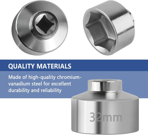 32mm Socket-Oil Filter Wrench Tool,6-Point Steel Quickly Oil Filter Removal Tool,3/8" Drive Oil Filter Socket Tool Compatible with Audi,Ford,Chevr...