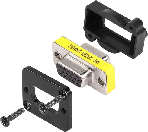 QIANRENON DB15 Panel Mount Straight Through Connector VGA Female to Female Panel Socket Converter 3 Row 15 Hole VGA Panel Coupler, Transmits Analo...