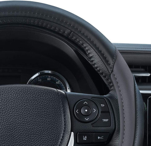 Motor Trend SportDrive Faux Leather Steering Wheel Cover, Standard 15 inch Size, Two-Tone Black & Dark Gray, Car Steering Wheel Cover for Truck Va...