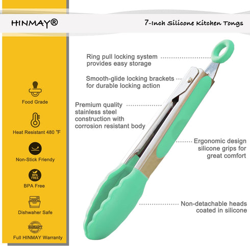 Small Tongs with Silicone Tips 7-Inch Serving Tongs, Set of 3 (Pink Mint Yellow)...