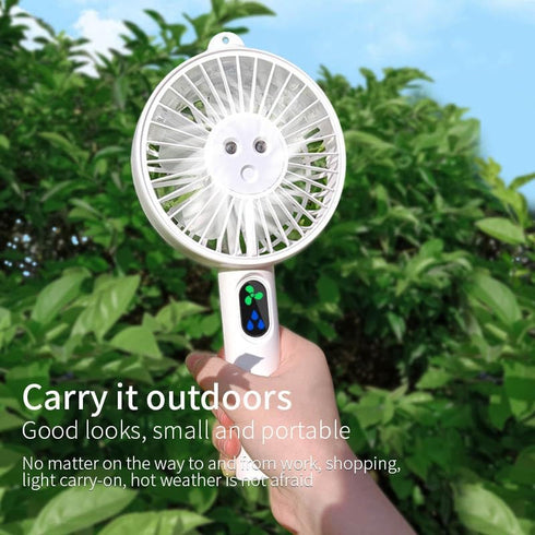 Portable Fan, Portable Water Spray Mist Fan Electric, USB Rechargeable Hand Mini Fan, Cell Phone Holder, 3 Speed Levels and a Button Switch (White...