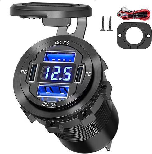 USB C Car Charger Socket, Super Fast Car Power Socket 2PD+2QC 3.0 Car USB Port Dual PD 3.0 Dual QC 3.0 for Car Marine Boat Bus Truck Golf Cart RV....