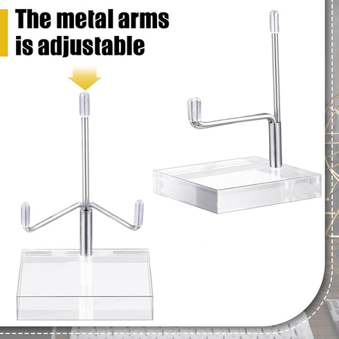 4 Pcs Adjustable Metal Arm Display Stand Easel with Acrylic Base Rock Display Easel Holder Acrylic Easel Crystal Display Stand Clear Plate Stand f...