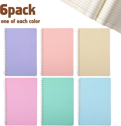 6 Pack A5 Spiral Lined Notebook Journal 120 Pages Ruled Notebooks Sketch Book Memo College (Dark Pink, Light Pink, Blue, Beige, Green, Purple, 6 P...