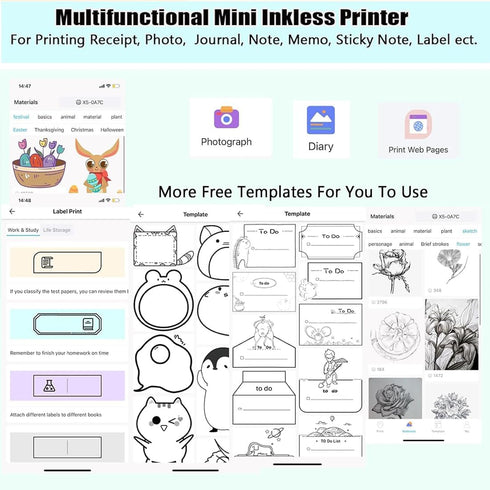 Mini Pocket Bluetooth Printer-Portable Thermal Printer with 13 Roll Papers for Journal/DIY Scrapbook/Travel/Notes/Lists/Label/Memo, Receipt Printe...