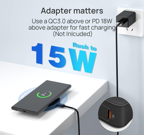 Wireless Charger for Thick Cases of 10MM/Popsocket/OtterBox, Phone Charger Pad, 15W Max Wireless Charging Pad Compatible with iPhone 15 Pro Max/14...