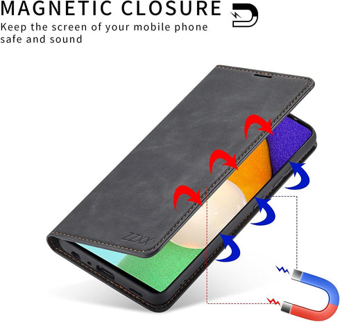 ZZXX Galaxy A52 5G Case Wallet with Card Holder Kickstand, Magnetic Soft Leather Flip Fold Case (Black, 6.5 Inch)...