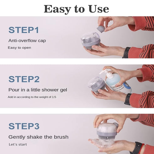 Dog Bath Brush Pet Shampoo Brush Silicone Puppy Brush Dog Shower Brush with Soap Dispenser Grooming Shower Brush (Grey)...
