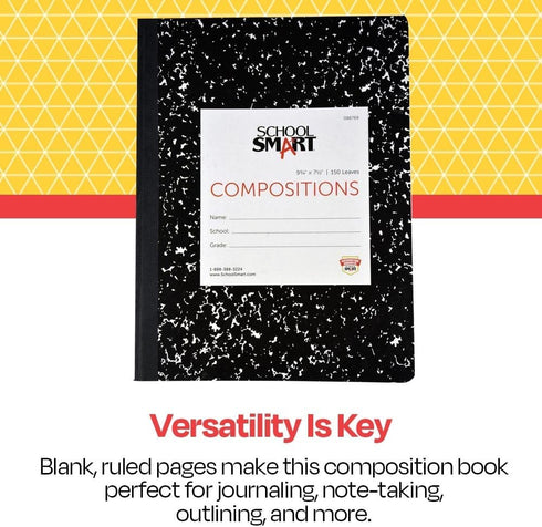 School Smart Hard Cover Ruled Composition Book, 150 Sheets, 9-3/4 x 7-1/2 Inches - 086769...
