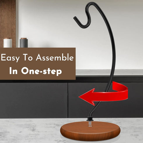 Banana Holder Stand - Newest Patented Modern Banana Hanger with Wood Base Stainless Steel Banana Tree Hook Rack for Kitchen Countertop (Black Brow...