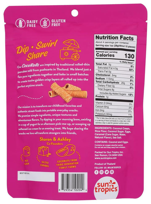 Sun Tropics Non-GMO Rolled Coconut Wafer Rolls 4oz, 2 Pack (Salted Caramel)...