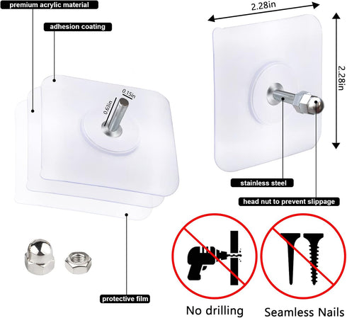 AIERSA 13 Pack Wall Hooks for Hanging,Screw Free Sticker for Mount Wall Shelf, 2 in 1 Reusable Adhesive Hooks Heavy Duty, Waterproof Rustproof and...