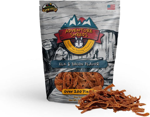 Wild Meadow Farms - Adventure Shreds Elk & Bacon Dog Treats, Soft & Thin Dog Treats for Training & Rewards, Grain-Free Snacks for Pets of All Bree...