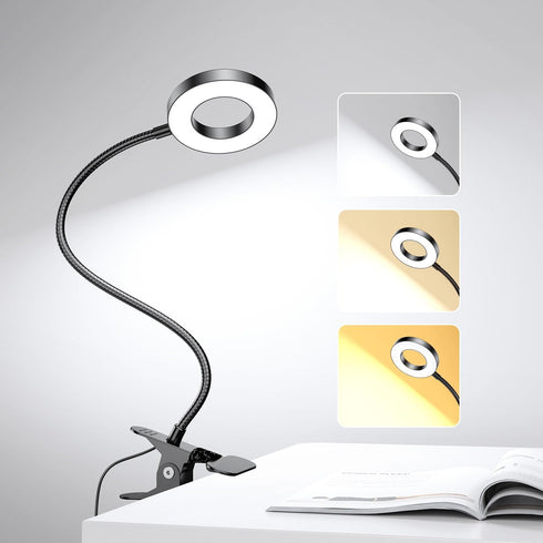 LED Desk Lamp Clip on Light with 3 Color Modes 10 Brightness Ring/Clamp Light 360° Flexible Gooseneck Dimmable Eye Protection Desk Light Desk Lamp...