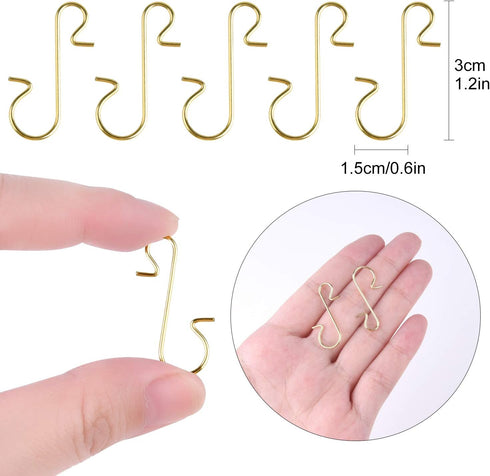 FEPITO 200 Pcs Christmas Ornament Hooks Gold Stainless Steel Christmas Ornament Hangers Perfect for Art Craft Christmas Tree Decorations...