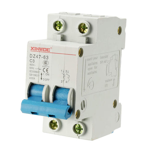 uxcell 2 Poles 3A 230/400V Low-voltage Miniature Circuit Breaker Din Rail Mount DZ47-63 C3...