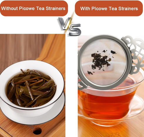Picowe 2 Pack Tea Strainer Bowl, Stainless Steel Sliver Tea Strainers for Loose Tea Fine Mesh for 2.5-4 Inch Cup Mouth...