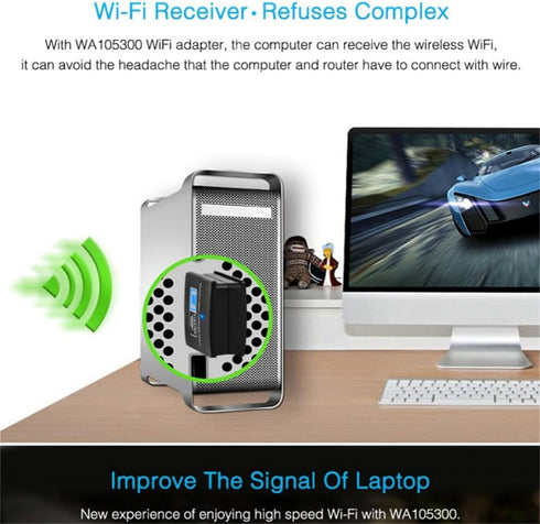 300Mbps USB WiFi Adapter, Wireless LAN Network Card Adapter Stick USB 2.0 Dongle for Desktop Laptop PC Windows 10 8 7 XP MAC OS (Plug-and-Play for...