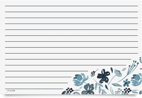Jot & Mark Floral Recipe Cards 4x6 | Double Sided Thick Cardstock, 50 Count (Indigo Floral)...