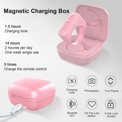 TIK Tok Bluetooth Remote Control Page Turner for iPhone Android Ipad Cell Phone Camera Remote Shutter Selfie Button, Bluetooth Ring (Pink)...