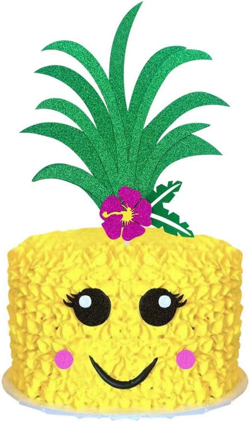 Palksky Glitter Big Pineapple Cake Topper Set With Eyes, Dimple, Mouth/Tropical Hawaiian Aloha Luau Themed Party Cake Decoration Supplies for Birt...