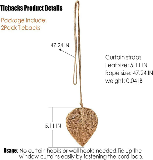 2Pack Curtain Tiebacks Handmade Holdbacks - Farmhouse Curtain Tie Back Holder by Hand-Woven Cotton Rope, Bohemian Home Decoration Drapery Holdback...