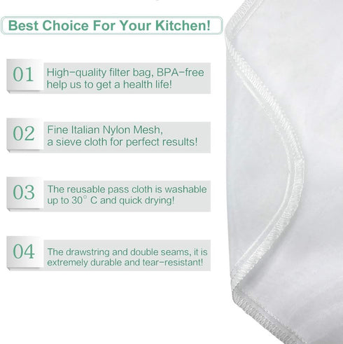 Nut Milk Bag Reusable 3 Pack Food Strainer Nut Bags For Almond/Soy Milk Greek Yogurt Professional for Cold Brew Coffee Tea Beer Juice Fine Italian...
