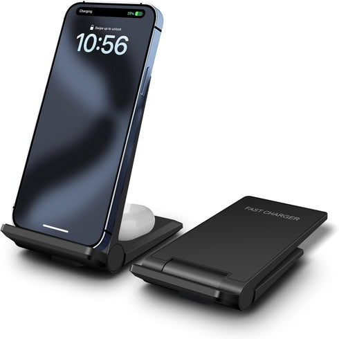 Wireless Charger, 2 in 1 Wireless Charging Stand Dock Foldable 20W Fast Charging for iPhone 15 Pro 14 13 12 11 Pro Max XS,AirPods, for Samsung Gal...