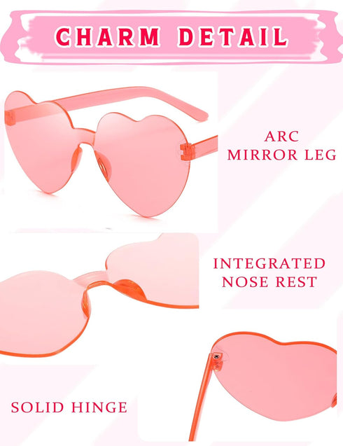 Heart Shaped Sunglasses Rimless Colorful Heart Glasses Bachelorette Party Favors (Mixed Colors)...