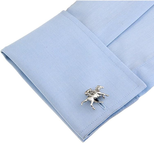 Sports Racing Riding Horse Races Plain Glossy White Metal Plated Steel Cufflinks...