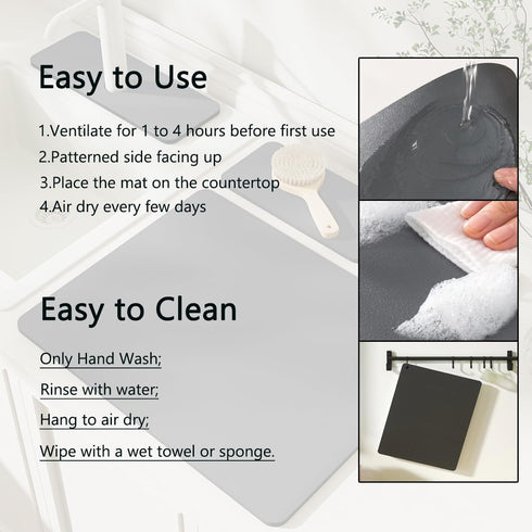 Black Coffee Bar Mat Dish Drying Mat for Kitchen Counter, 15.7"x19.7" Diatomite Super Absorbent Hide Stain Coffee Mat with Non-slip Rubber Backed,...