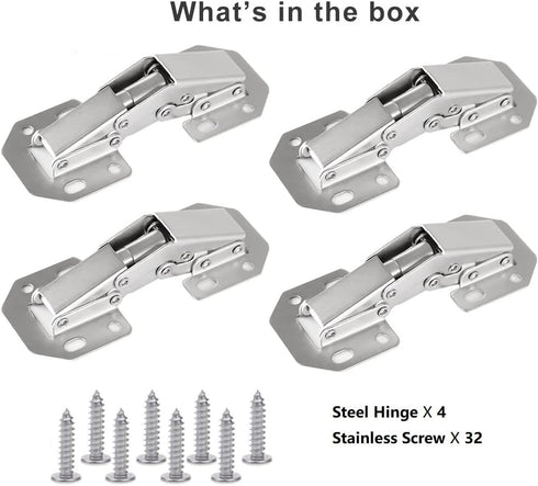 4-Pack Hidden Hinges for Cabinet Doors Frameless, Concealed Cabinet Hinges, Surface Mount Hinges...