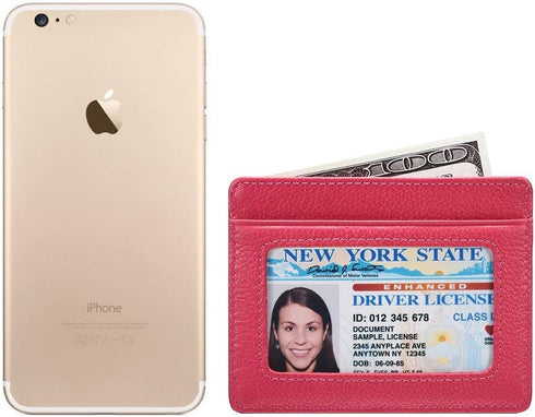 Unisex-Adult's Petite Credit Card Holder Leather Slim Minimalist Wallet, Rose with Id Window, Classic...