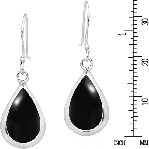 AeraVida Elegant Teardrops of Simulated Black Onyx Stone Inlay .925 Sterling Silver Dangle Earrings | Black Onyx Earrings | Silver Teardrop Dangle...