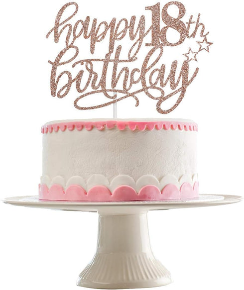 Happy 18th Birthday Cake Topper Rose Gold Glitter- 18th Birthday Cake Toppers, 18th Birthday Cake Topper for Girls, 18th Birthday Rose Gold, Happy...
