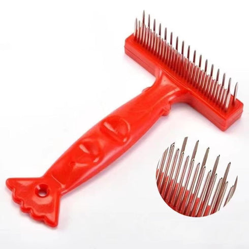 Dog Rake Hair Removal Brush Comb - Long Hair Dog Bottom Rake, Large Dog Long Hair - Hair Removal Brush, Dense Double Row Stainless Steel Pin - Red...