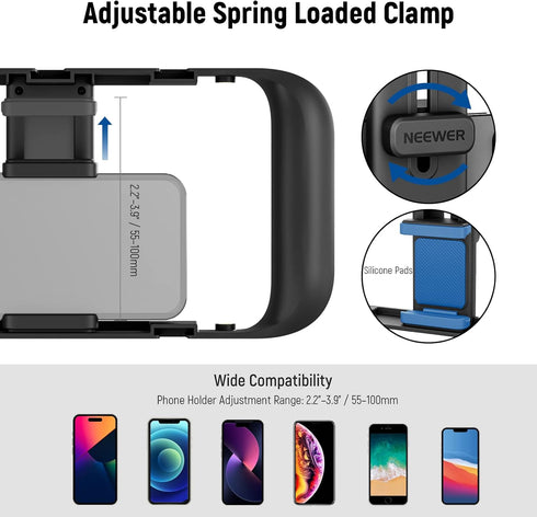 NEEWER Smartphone Video Rig, Phone Video Stabilizer Grip Vlogging Cage with Cold Shoe Tripod Mount, Phone Rig for Videomaker Film Maker Video grap...
