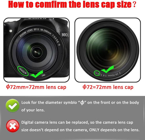 72mm Lens Cap for NIKKOR Z 24-70mm f/4 S Lens for Nikon Z7 Z6 Camera, 72mm Snap-on Lens Cap for Fuji XF16-80mm f/4 R OIS Lens for Fuji X-T4 X-T3 C...