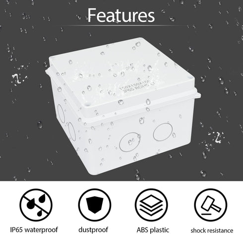 LeMotech Junction Box with Reserved Holes ABS Plastic Electrical Box IP65 Waterproof Dustproof Project Enclosure for Electronics White 5.9X 5.9X 3...