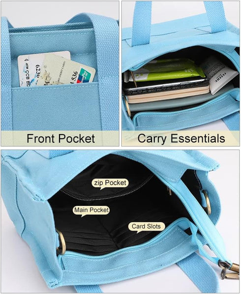 Mini Tote Bag for Women Canvas Crossbody Purse...