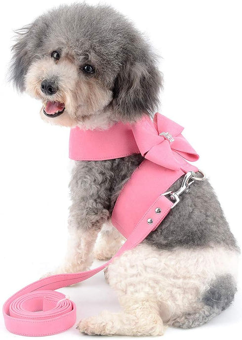Ranphy Dog Harness and Matching Leash Set Girl Bling Rhinestone No-Pull Puppy Vest Doggie Cat Walking Training Harness Soft Suede Leather Collar A...