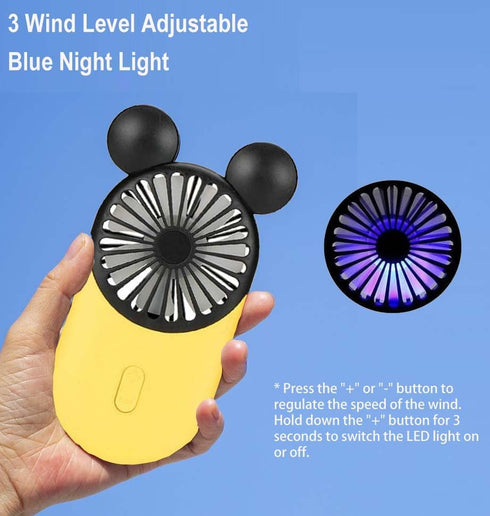 Cute Personal Mini Fan, Mini Handheld Fan, USB Rechargeable Portable Fan with Stylish LED Light,3 Speed Adjustable,Cute Mouse,for Kids Girls Woman...