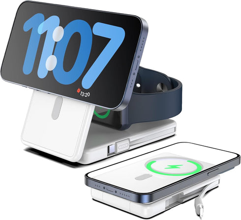 Wireless Charger for Magsafe Charger 5000mAh Power Bank, 3 in 1 Portable Magnetic Charger Stand for iPhone 15/14/13/12 Pro Max/iWatch 9 8, Foldabl...