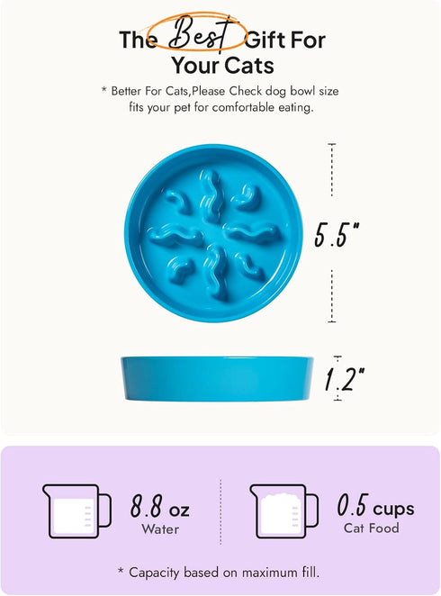 Ceramic Slow Feeder Dog Bowls Small Breed, 0.5 Cups Dog Food Dish for Fast Eaters, Puzzle Bowl for Small Dogs and Cats?5.5 Inch-Blue...