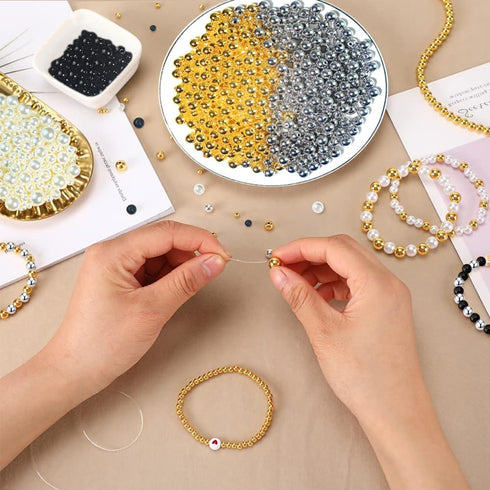 Gold Beads, 200 pcs 12 MM Gold Pearl Beads for Jewelry Making, Gold Filled Beads for Jewelry Making, Bracelets, Necklaces, Hairs, Crafts, Decorati...