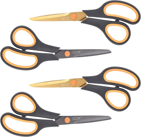 CCR Scissors 8 Inch Soft Comfort-Grip Handles Sharp Titanium Coating Blades, 4-Pack...