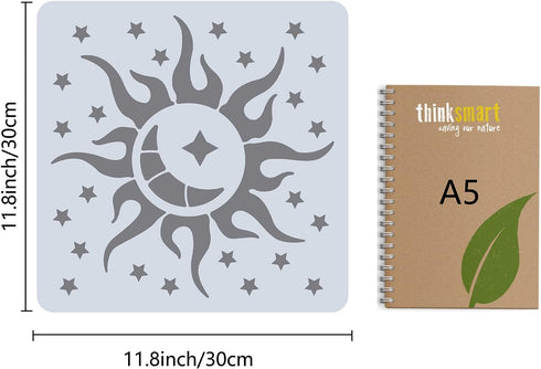 GORGECRAFT Large Sun and Moon Stencils 12x12 Inch Reusable Star Stencil Template Signs Home Wall Decor for Painting on Wood Wall Scrapbook Card Fl...