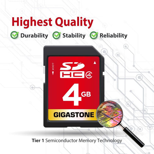 Gigastone 4GB SD Card SDHC Class 4 Memory Card for Photo Video Music Voice File DSLR Camera DSC Camcorder Recorder Playback PC Mac POS, with 1 Min...