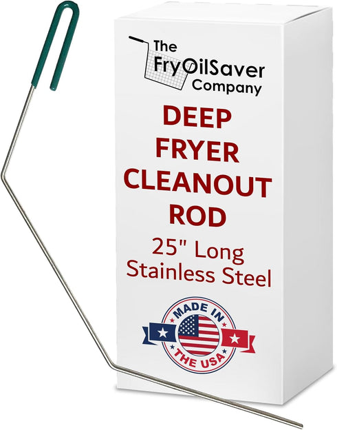 FryOilSaver Co. 25“ Deep Fryer Cleanout Rod, Rust Resistant Deep Fryer Drain Unclogger & Cleaner, Cleaning Tools for Restaurants Fryers, Hotel Kit...